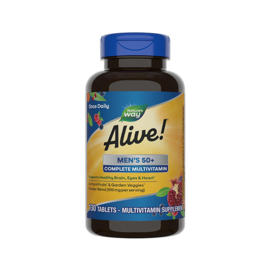 Nature’s Way Alive! Men’s 50+ Complete Multivitamin, Supports Multiple Body Systems*, Supports Cellular Energy*, High Potency B-Vitamins, Gluten-Free, 130 Tablets