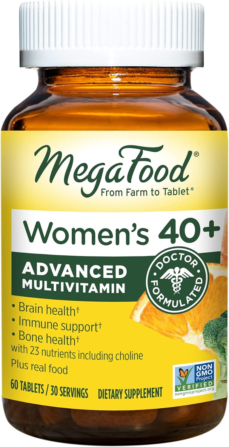 MegaFood Women's 40+ Advanced Multivitamin for Women - Dr Formulated - Vitamin B, Vitamin D3, Vitamin K2 & Choline - Energy Metabolism; Brain Health & Bone Health - Vegetarian - 60 Tabs (30 servings)