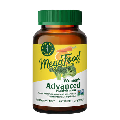 MegaFood Women's Advanced Multivitamin for Women - Doctor-Formulated With Iron, Choline, Vitamin D, Vitamin C & Zinc - Brain Health - Immune Support - Non-GMO - Vegetarian - 60 Tabs (30 Servings)