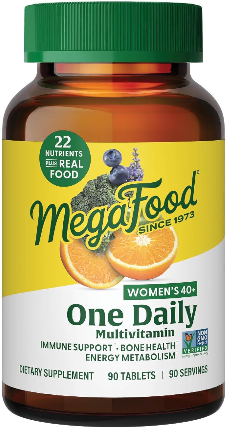 MegaFood Women's 40+ One Daily Multivitamin for Women with Vitamin B12, Vitamin B6, Vitamin C, Vitamin D, Zinc & Iron - Plus Real Food - Immune Support - Bone Health - Non-GMO - Vegetarian - 90 Tabs