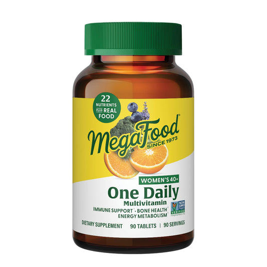 MegaFood Women's 40+ One Daily Multivitamin for Women with Vitamin B12, Vitamin B6, Vitamin C, Vitamin D, Zinc & Iron - Plus Real Food - Immune Support - Bone Health - Non-GMO - Vegetarian - 90 Tabs