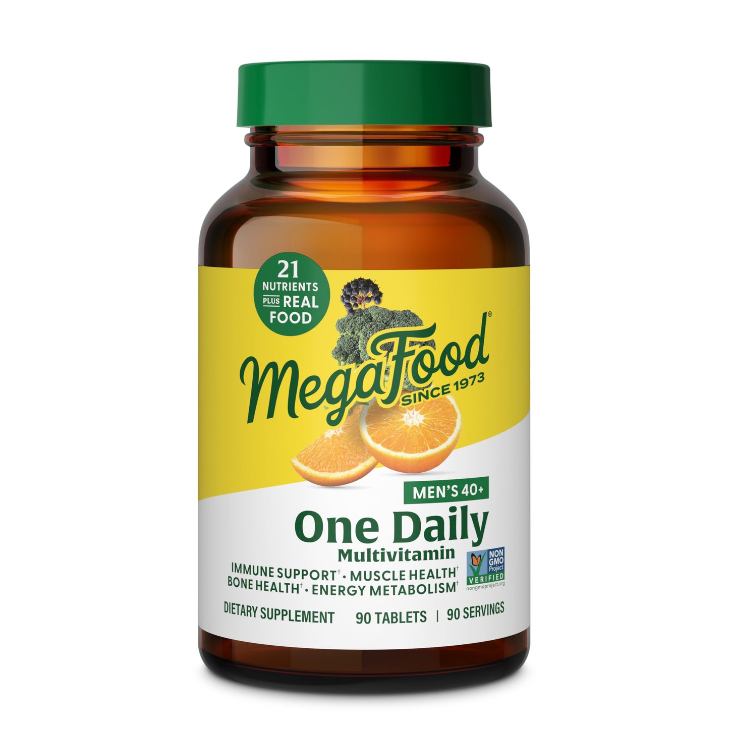 MegaFood Men's 40+ One Daily Multivitamin for Men With Vitamin B, Vitamin D3, Selenium, Zinc & Real Food - Immune Support, Energy Metabolism, and Muscle & Bone Health – Non GMO; Vegetarian - 90 Tabs