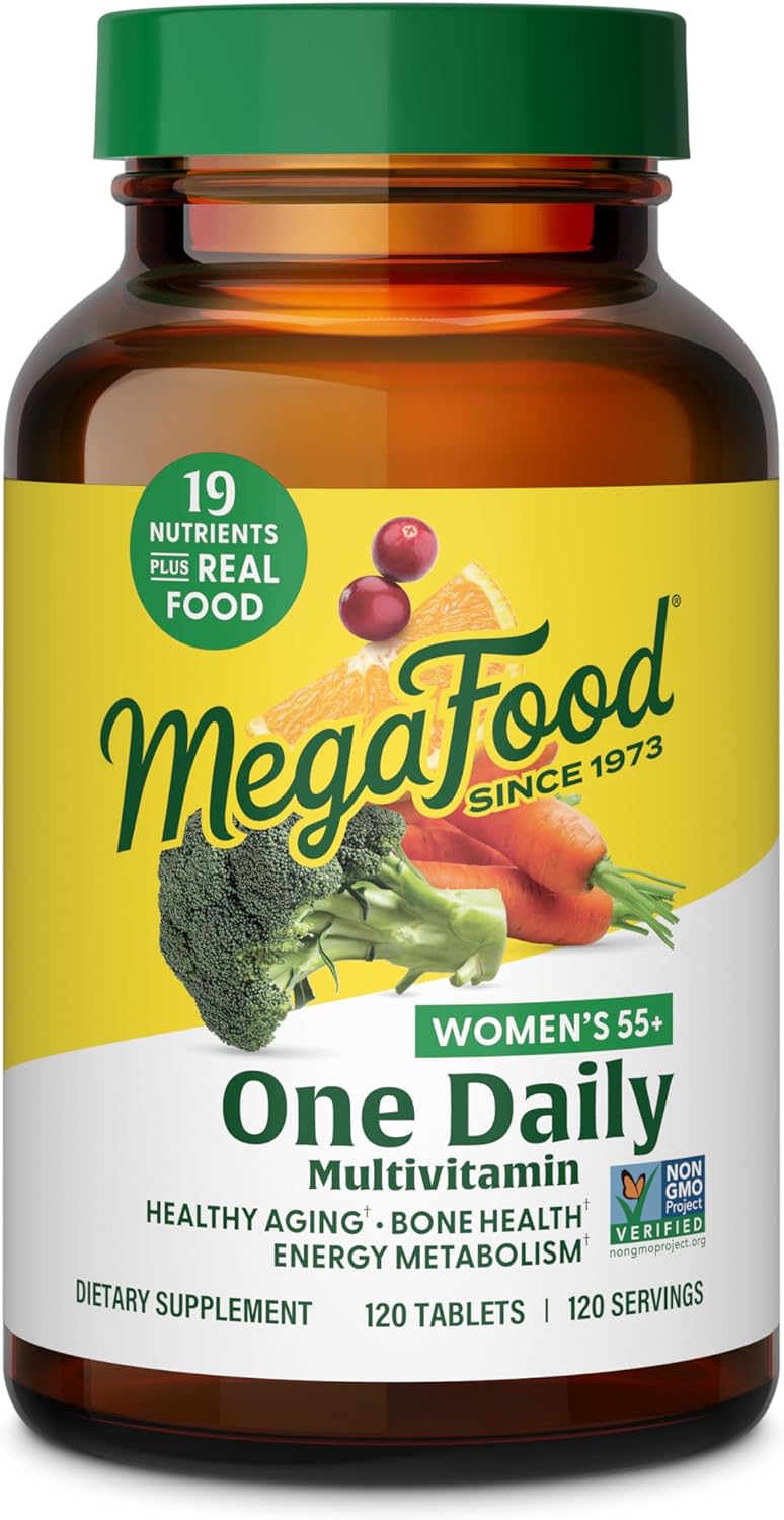 MegaFood Women's 55+ One Daily Multivitamin for Women with Vitamin A, Vitamin C & Vitamin E for optimal aging support - Plus Real Food - Bone & Immune Support Supplement - Vegetarian - 120 Tabs