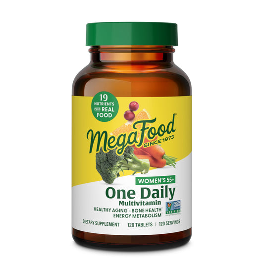 MegaFood Women's 55+ One Daily Multivitamin for Women with Vitamin A, Vitamin C & Vitamin E for optimal aging support - Plus Real Food - Bone & Immune Support Supplement - Vegetarian - 120 Tabs