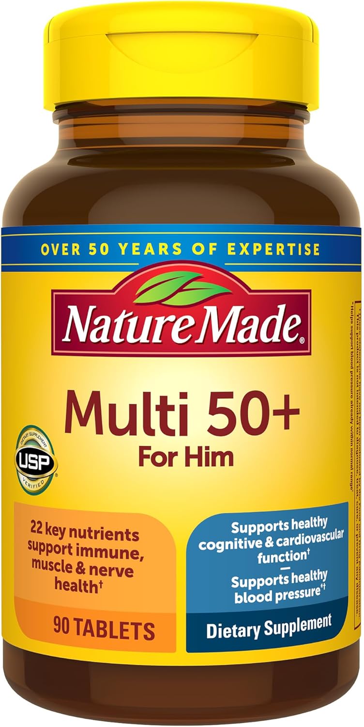 Nature Made Multivitamin For Him 50+, Mens Multivitamins for Daily Nutritional Support, Multivitamin for Men, 90 Tablets, 90 Day Supply