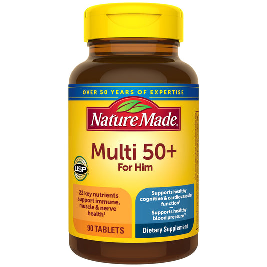 Nature Made Multivitamin For Him 50+, Mens Multivitamins for Daily Nutritional Support, Multivitamin for Men, 90 Tablets, 90 Day Supply