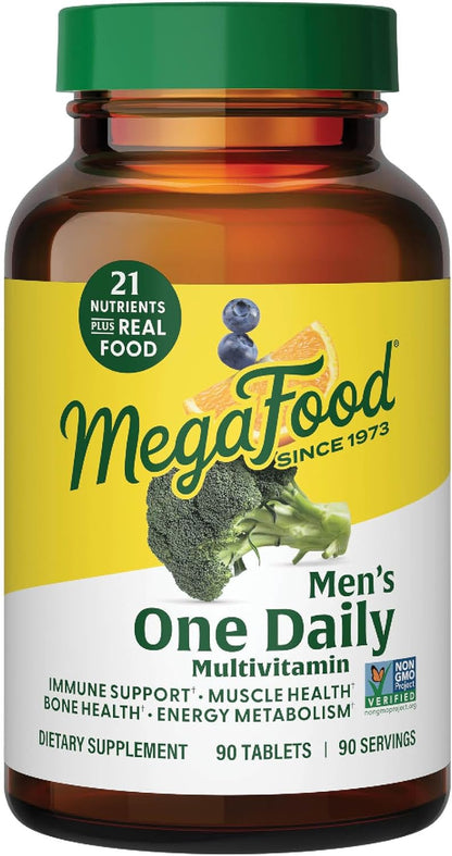 MegaFood One Daily Mens Multivitamins - Multivitamin for Men - Vitamin C, Vitamin D3 & Vitamin B12 - Muscle, Energy Metabolism & Immune Support - Vegetarian, Gluten Free - 90 Tablets, 90 Servings