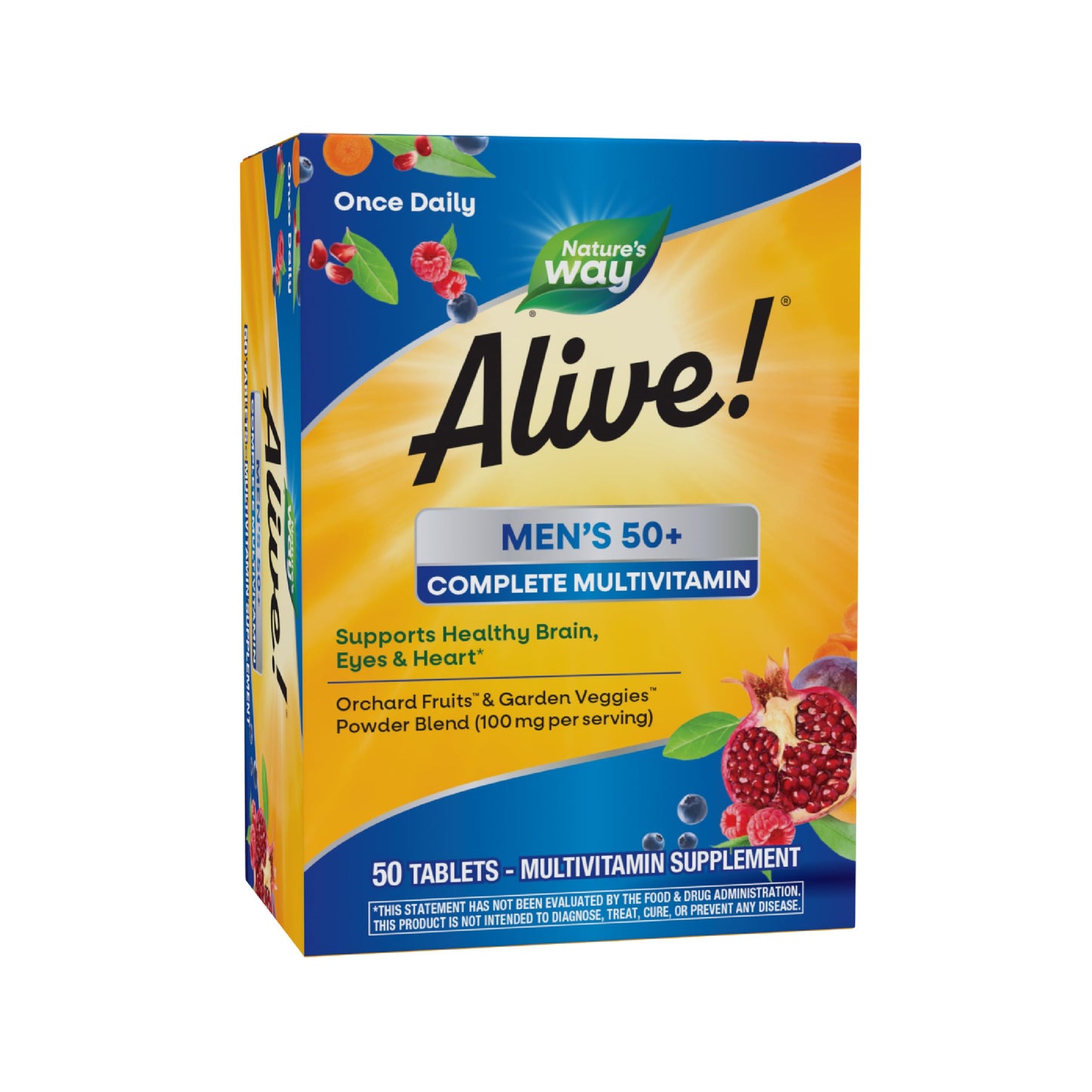 Nature’s Way Alive! Men’s 50+ Complete Multivitamin, Supports Healthy Brain, Eyes & Heart*, High Potency B-Vitamins, Gluten-Free, 50 Tablets (Packaging May Vary)