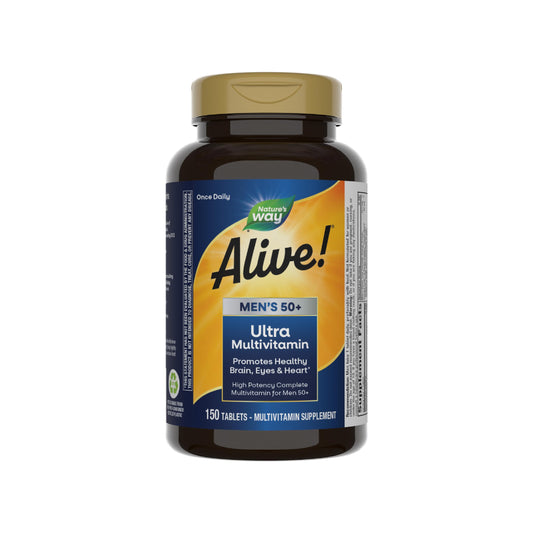 Nature's Way Alive! Men’s 50+ Daily Ultra Multivitamin, High Potency Formula, Supports Healthy Brain, Eyes & Heart*, with Methlyated B12, Gluten-Free, 150 Tablets (Packaging May Vary)