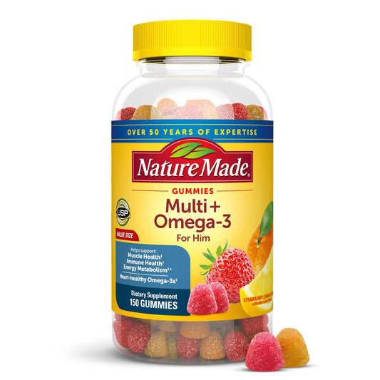 Nature Made Multivitamin for Him with Omega-3, Mens Multivitamins for Daily Nutritional Support, Multivitamin for Men, 150 Gummy Vitamins and Minerals, 75 Day Supply