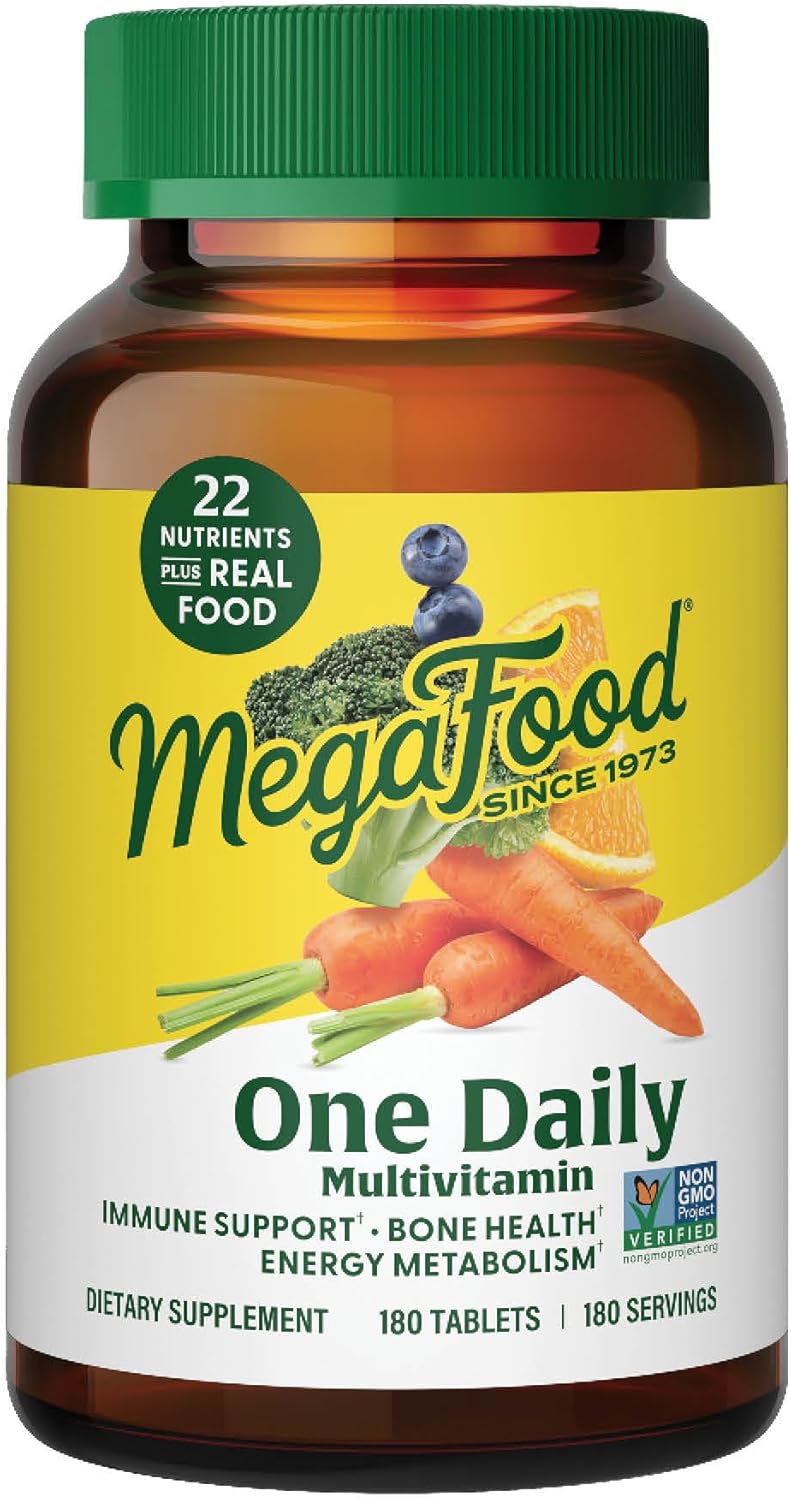 MegaFood One Daily Multivitamin - Multivitamin for Women and Men - with Real Food - Immune Support Supplement -Vitamin C & Vitamin B - Bone Health - Energy Metabolism - Vegetarian, Non-GMO - 180 Tabs