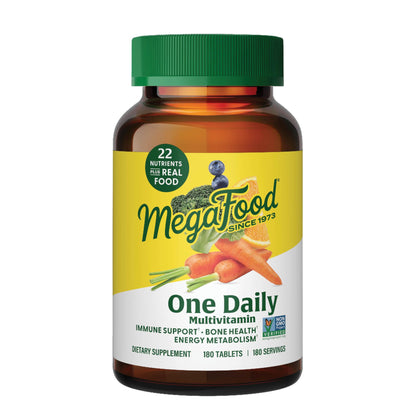 MegaFood One Daily Multivitamin - Multivitamin for Women and Men - with Real Food - Immune Support Supplement -Vitamin C & Vitamin B - Bone Health - Energy Metabolism - Vegetarian, Non-GMO - 180 Tabs