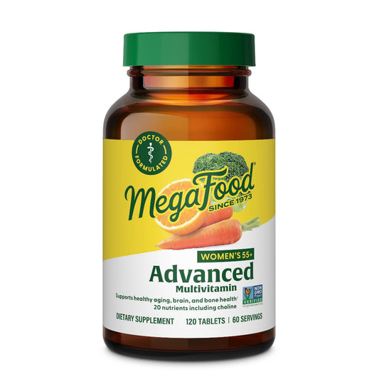 MegaFood Women's 55+ Advanced Multivitamin for Women - Doctor-Formulated with Choline, Vitamin D3, Vitamin B12, Biotin - Plus Real Food - Optimal Aging, Vegetarian - 120 Tabs (60 Servings)