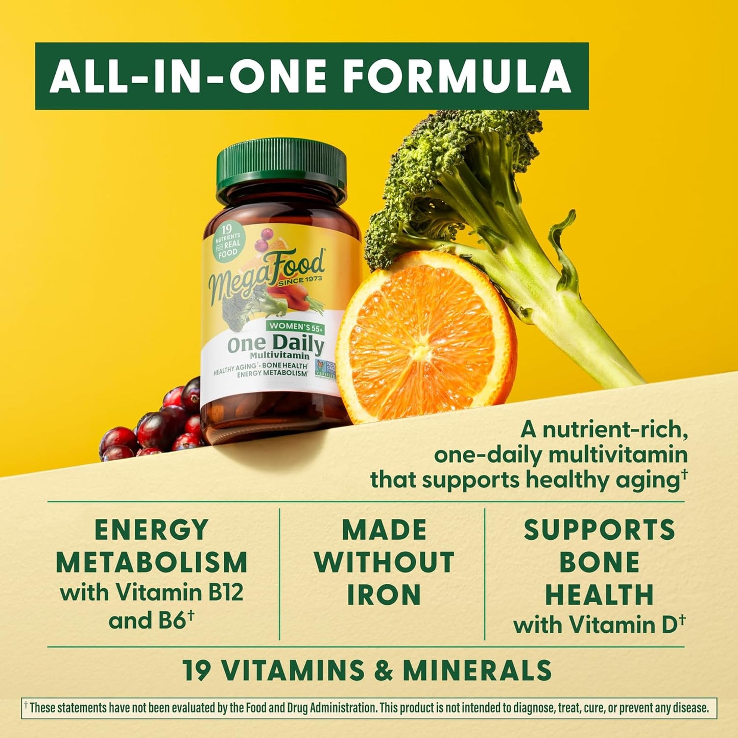 MegaFood Women's 55+ One Daily Multivitamin for Women with Vitamin A, Vitamin C & Vitamin E for optimal aging support - Plus Real Food - Bone & Immune Support Supplement - Vegetarian - 120 Tabs