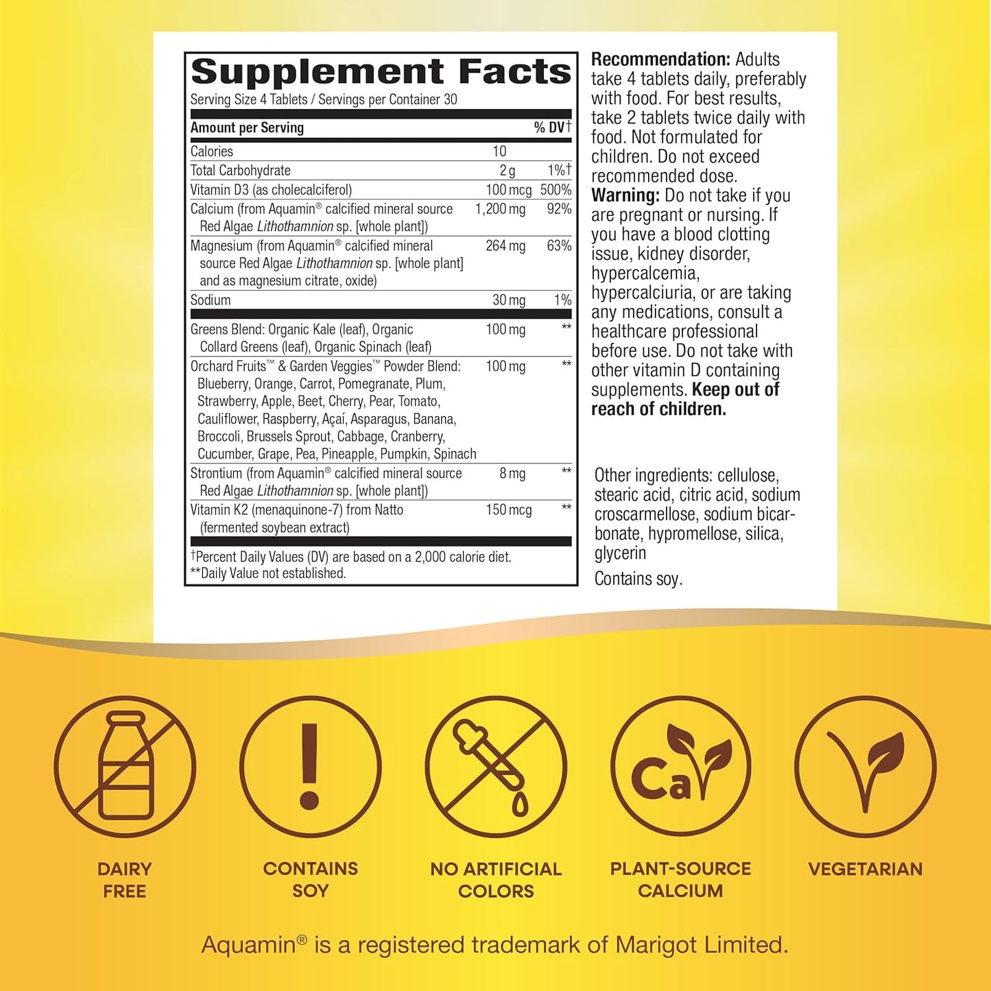 Nature's Way Alive! Calcium Max Absorption, Bone Support*, Plant Source Calcium, Vitamin D3 & K2, Magnesium, 120 Tablets (Packaging May Vary)